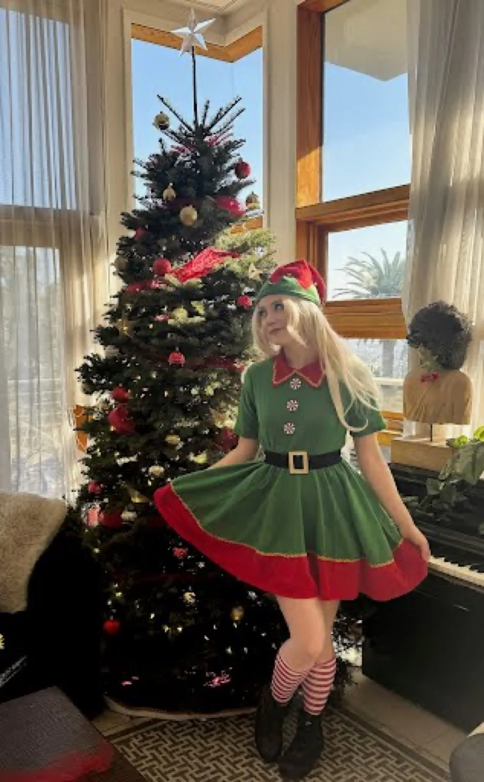 Holiday Elf party character in Boston